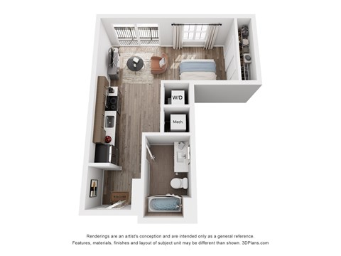 Floor plan for studio, 1 bath, 551 sqft